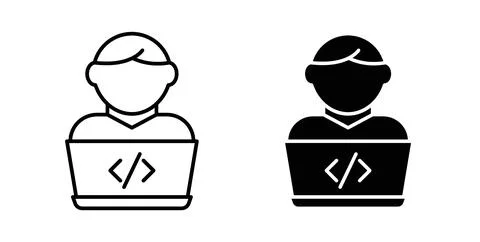 Programmer icon in black and white. vector icon pack for websites Stock Illustration
