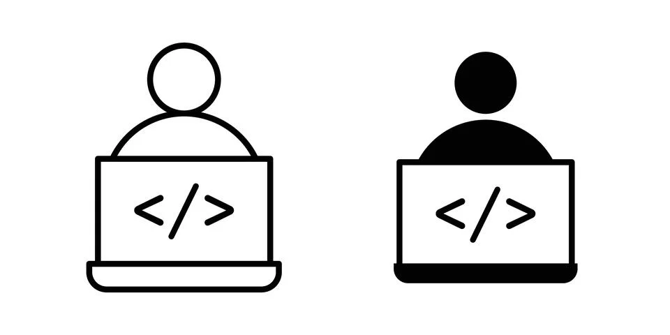 Programmer icon design. Illustration icons in linear and clipart pack Illustrazione stock