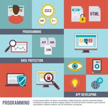 Programmer Icon Flat Set Stock-Illustration
