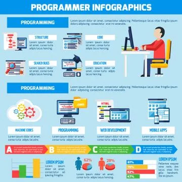 Programmer Infographics Flat Layout Illustrazione stock