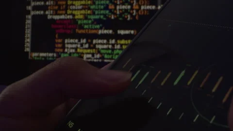 Programmer Interacting with Screen of Smartphone Video stock 276693196