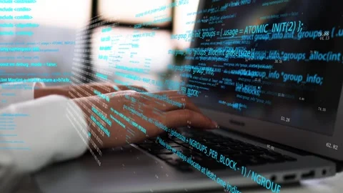 Programmer keyboard typing, writing computer AI code programming Vídeo Stock 169834234