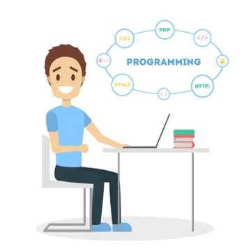 Programmer with laptop. 库存插图