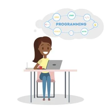 Programmer with laptop. 库存插图