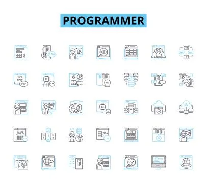 Programmer linear icons set. Coding, Debugging, Algorithms, Syntax, Variables Stock-Illustration