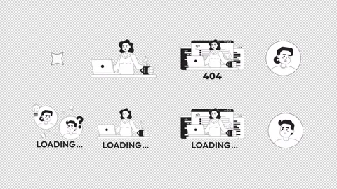 Programmer loading and 404 error black and white line animation pack Stock-Footage 347268074