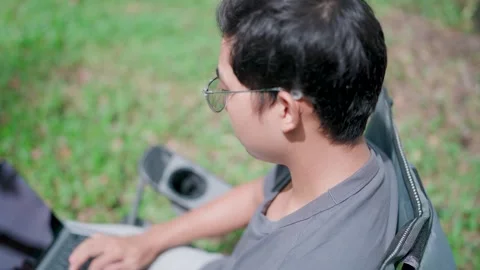 Programmer looking for inspiration to make a decision, stress from work, working Stock Footage 283186557