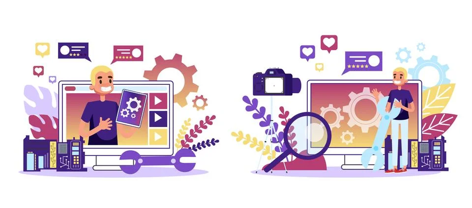 Programmer making the computer and smartphone review Stock Illustration