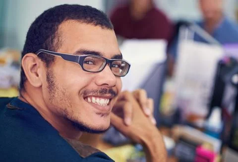 Programmer, man and portrait in office for creative web development, programming Stockfoto's