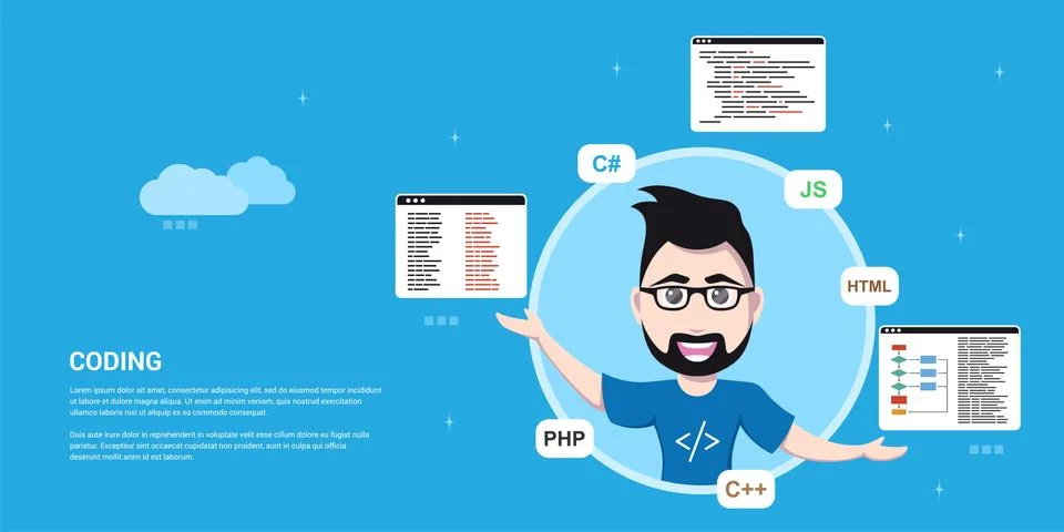 Programmer man character Stock Illustration