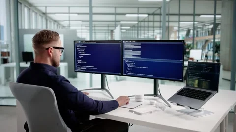 Programmer Man Coding At Desktop Stock Footage 321547978