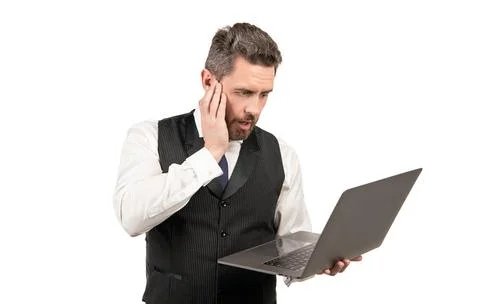Programmer man use pc. entrepreneur. agile business. professional network Foto stock