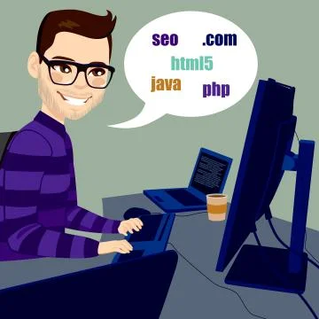 Programmer Man Working 스톡 일러스트