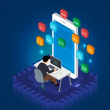 Programmer mobile application Illustrazione stock