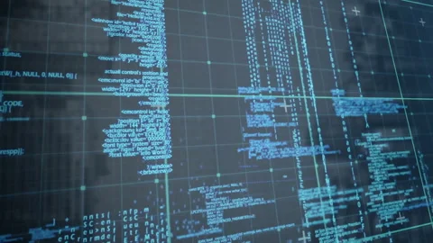 Programmer navigating virtual tech interface, displaying glowing code snippets Video stock 309105372
