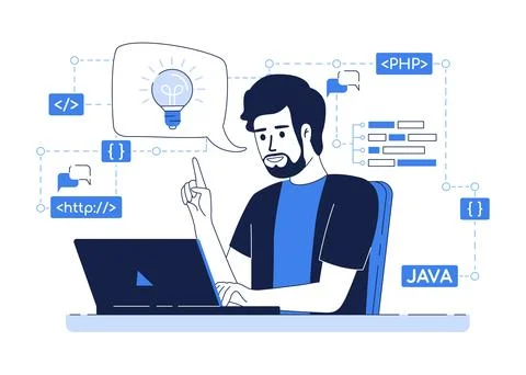 Programmer with new idea flat concept vector illustration Stock-Illustration