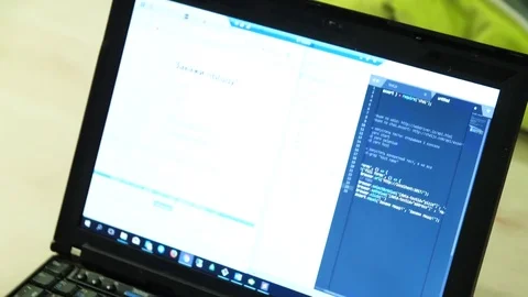 Programmer occupation - writing programming code on laptop. Coding code program Stock Footage 82880054