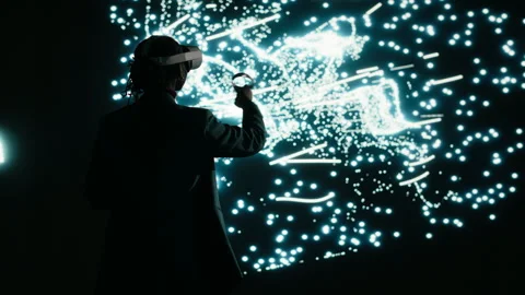 Programmer optimizes AI neural network data flow using virtual reality Stock Footage 329452942