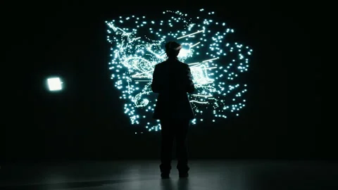 Programmer optimizes AI neural network data flow using virtual reality Stock Footage 329651796