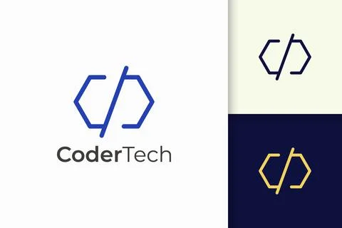 Programmer or developer logo in simple and modern for tech company Stock Illustration