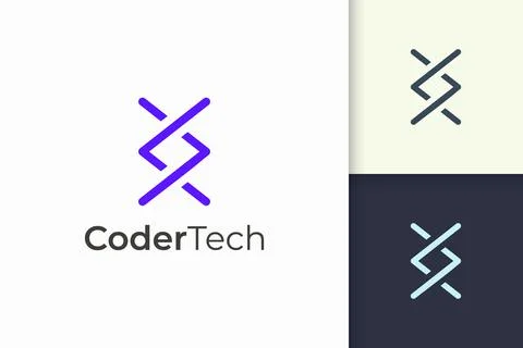 Programmer or developer logo in simple and modern for tech company Stock Illustration