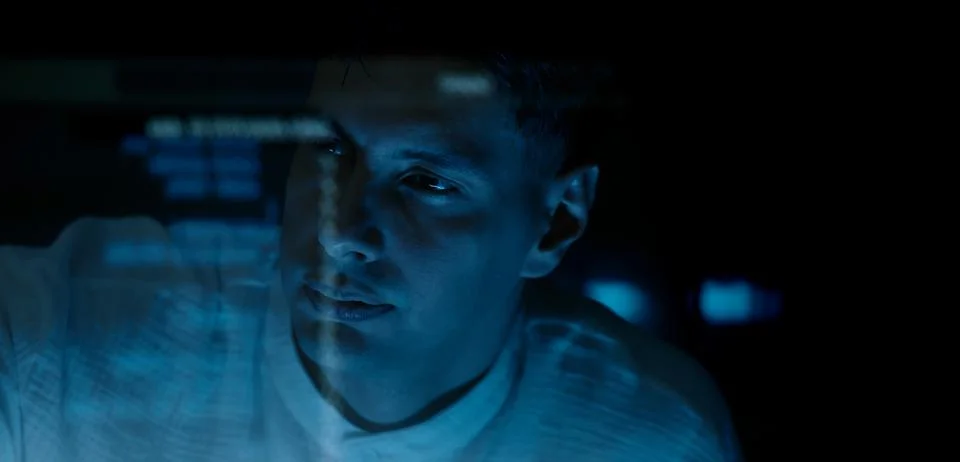 Programmer or Developer working in dark room with computer code reflected o.. 스톡 사진