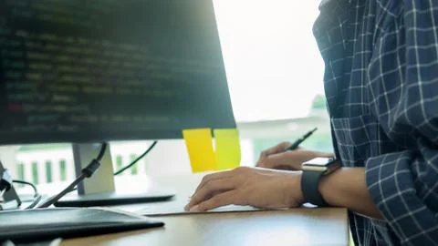 Programmer Outsource Developer coding technologies Website design. Mobile App Stockfoto's