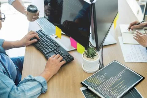 Programmer Outsource Developer Team coding technologies Website design. Mobil Foto stock