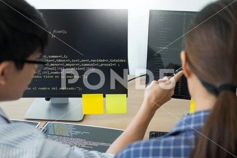 Programmer Outsource Developer Team coding technologies Website design. Mobil Stock Photos