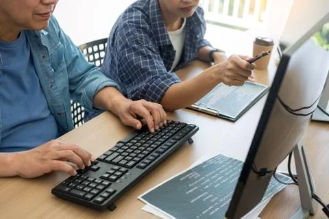 Programmer Outsource Developer Team coding technologies Website design. Mobil Foto stock