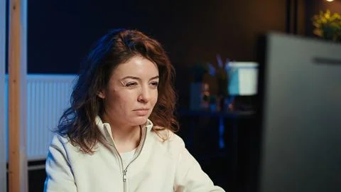 Programmer paying attention to PC screen, installing code, close up Stock Photos