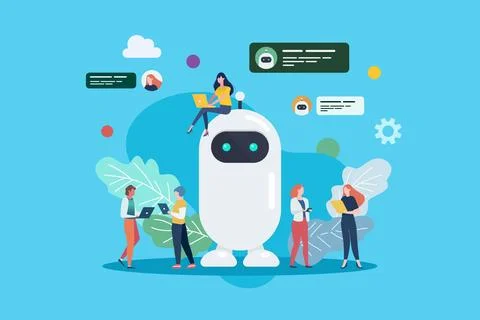Programmer people with android robot. Vector Illustration. Stock-Illustration