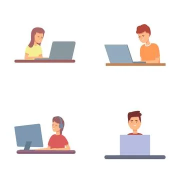 Programmer people icons set cartoon vector. Software development team Illustrazione stock