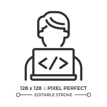 Programmer pixel perfect line icon Illustrazione stock