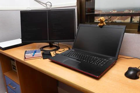 Programmer profession, a man writing programming code on laptop computer Foto stock