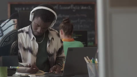 Programmer Reading Notes during Workday in Office 스톡 동영상 263701657