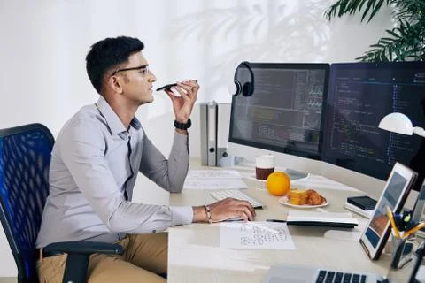 Programmer recording voice message 스톡 사진