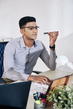 Programmer recording voice message 스톡 사진