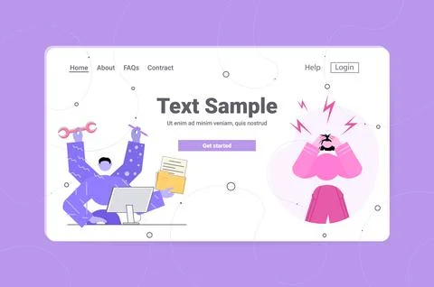 Programmer repairing site with problem not working error lost not found repair Illustrazione stock