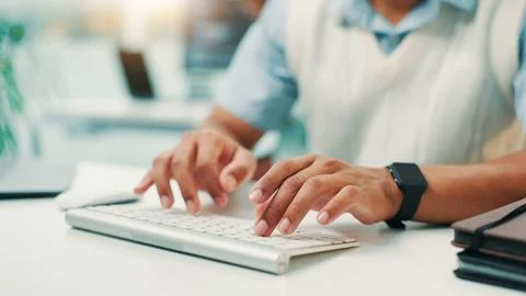 Programmer, research and hands of man with keyboard for writing code, app 写真素材