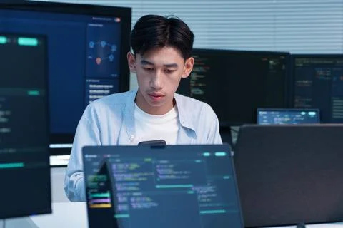 Programmer Reviewing Code for Artificial Intelligence Development 库存照片