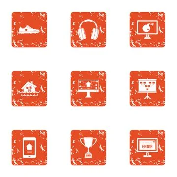 Programmer reward icons set, grunge style Stock Illustration