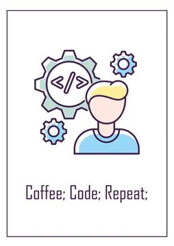 Programmer routine greeting card with color icon element Stockillustratie