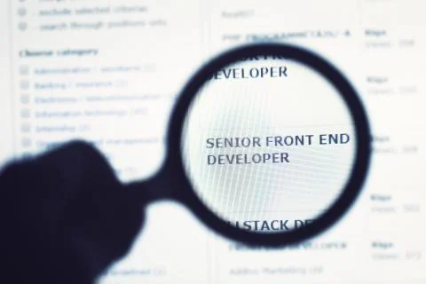 Programmer searching new job on internet Stock Photos