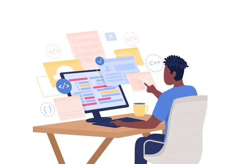 Programmer semi flat color vector character Illustrazione stock