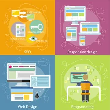 Programmer, SEO and Responsive Web Design 스톡 일러스트