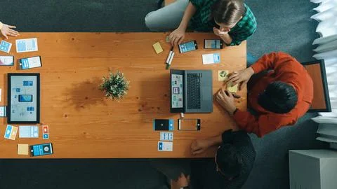 Programmer sharing Ux Ui design idea with developer at meeting. Convocation. 스톡 사진