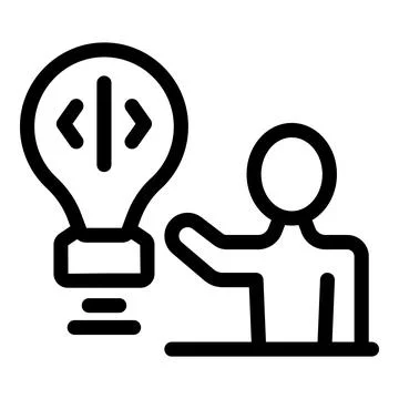 Programmer showing coding idea, developing innovative software solution Illustrazione stock