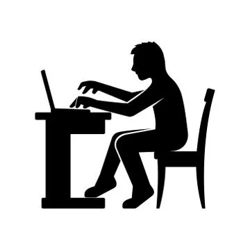 Programmer Silhouette Working on His Computer. Vector Stock-Illustration