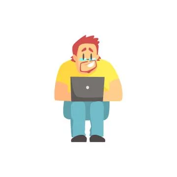 Programmer Sitting Working On Lap Top Funny Character Stock Illustration
